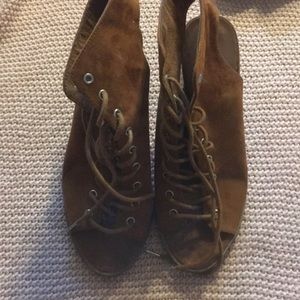 Tan Suede Lace-Up Booties